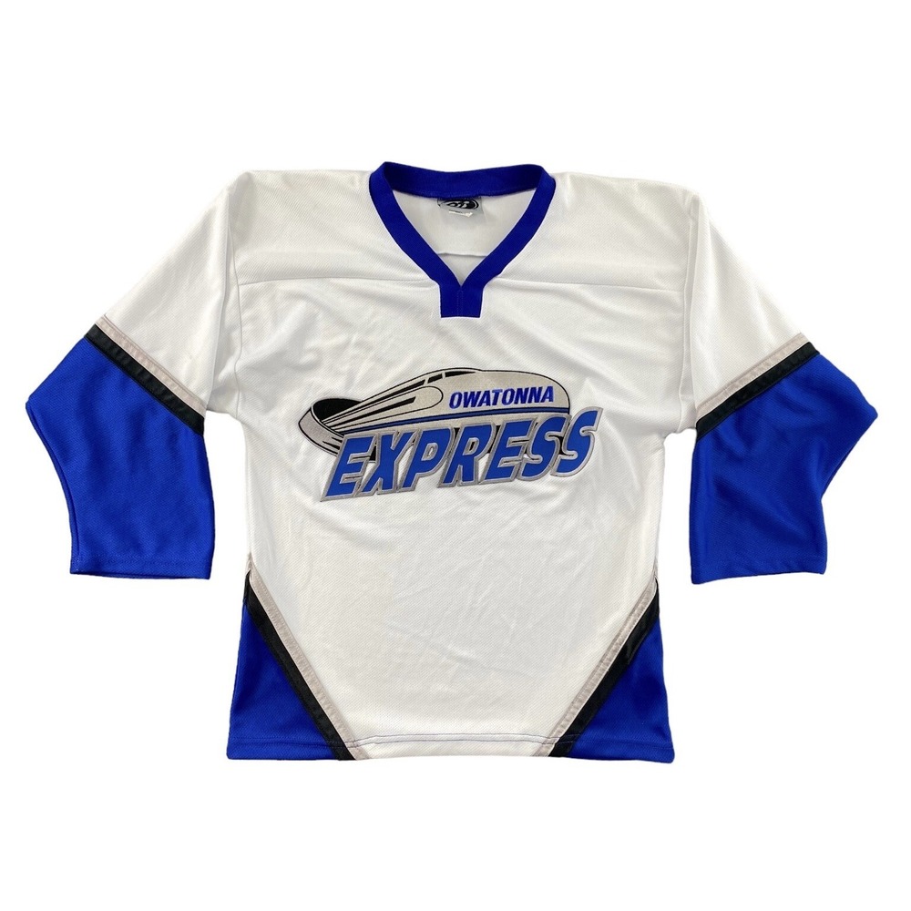 Owatanna Express Hockey Jersey Youth S OT Sports White Royal Blue Junior A Team